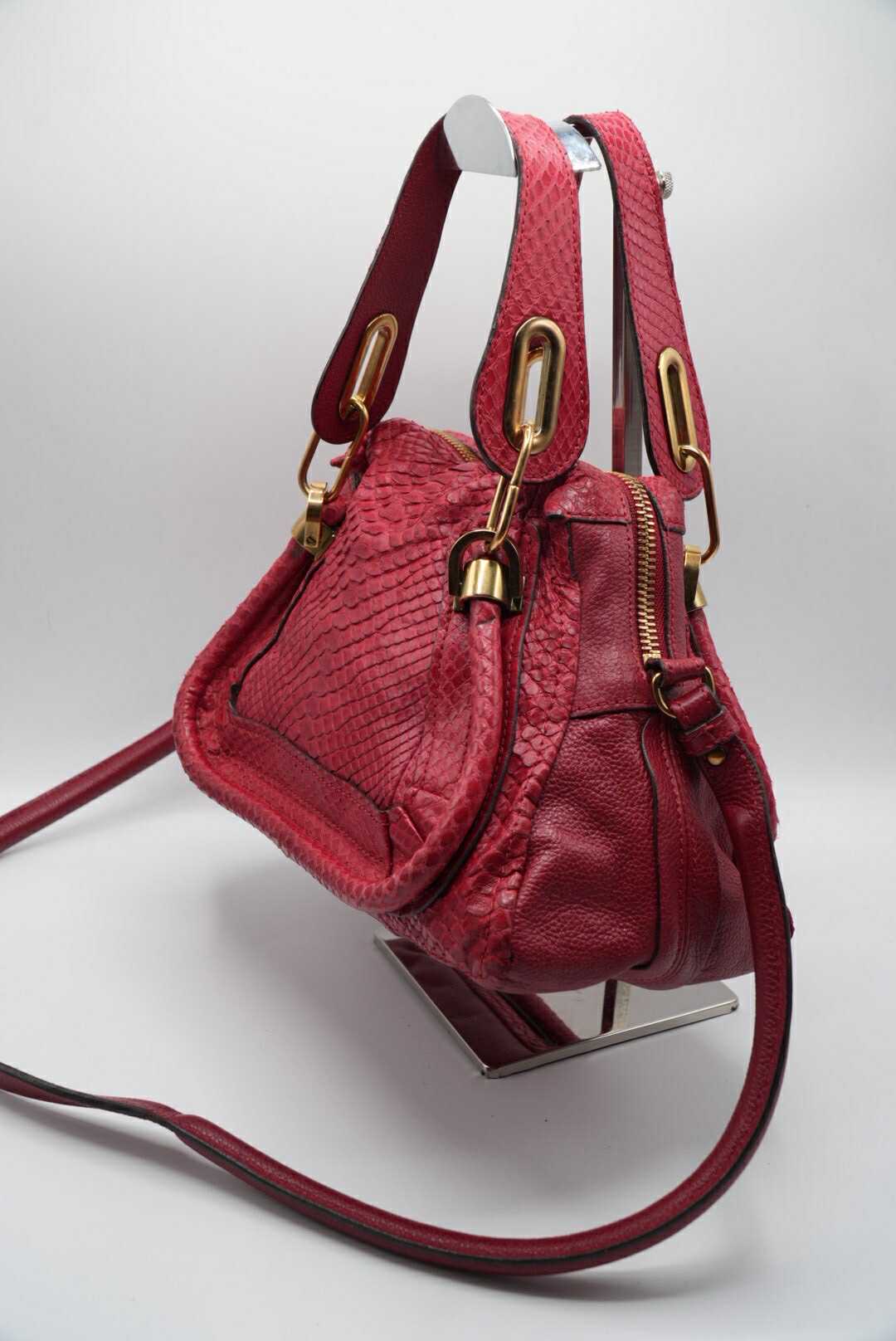 Chloe Paraty Red Python Leather Handle Bag