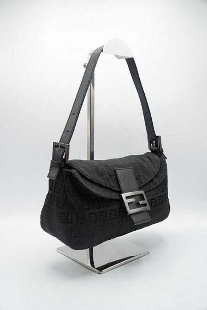 Fendi Black Zucchino Canvas Mamma Baguette