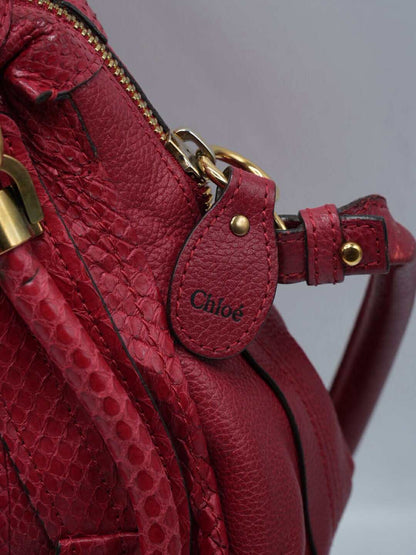 Chloe Paraty Red Python Leather Handle Bag