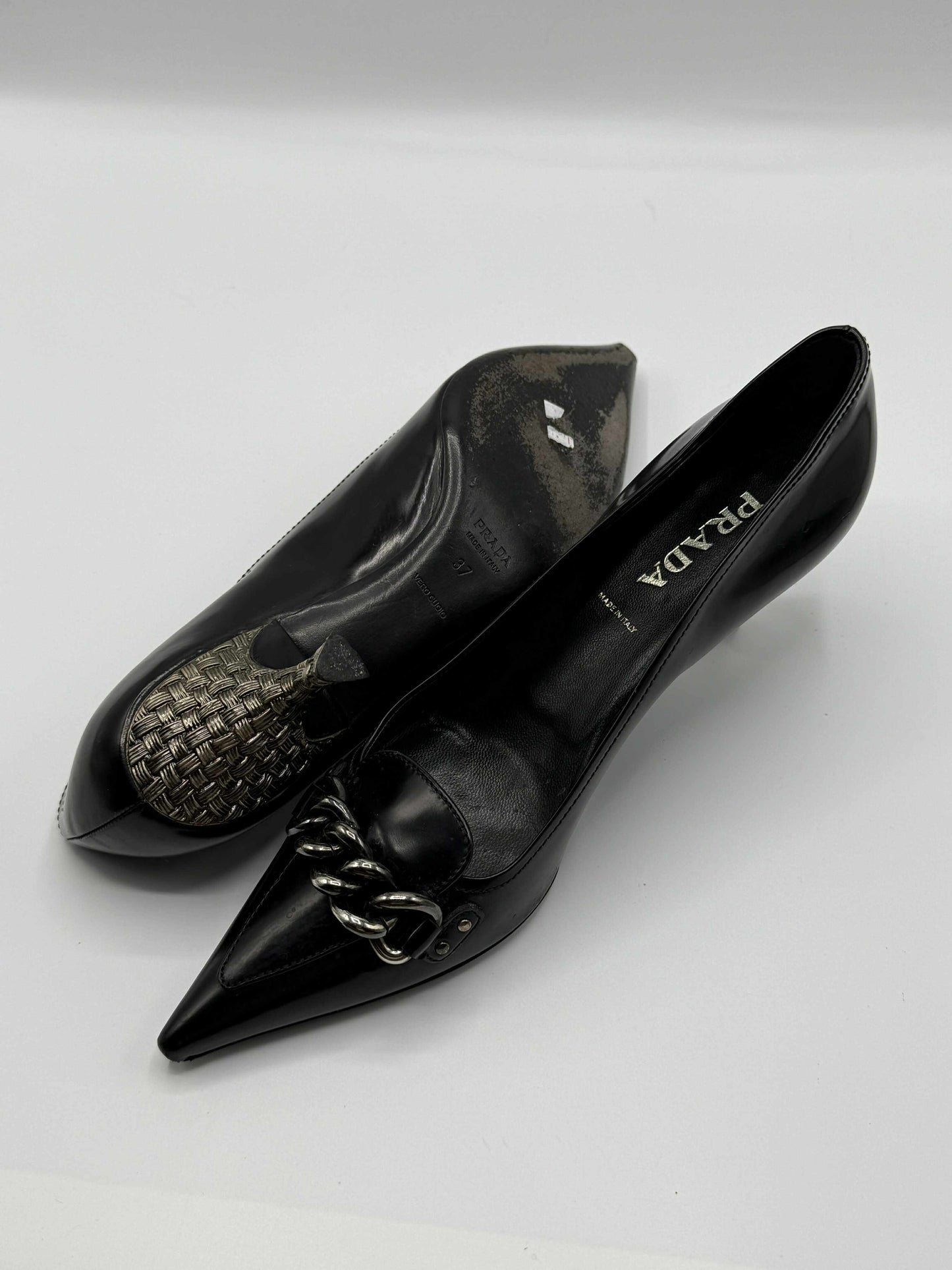Prada Patent Leather Bow Accents Pumps