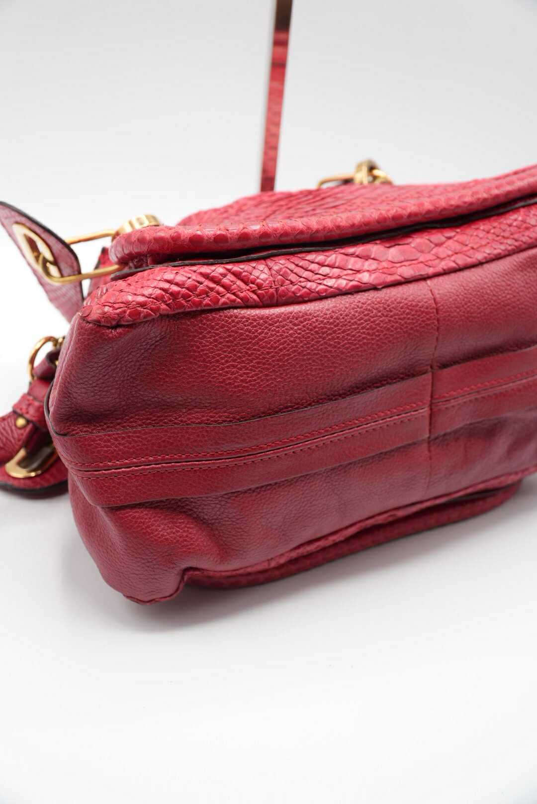 Chloe Paraty Red Python Leather Handle Bag