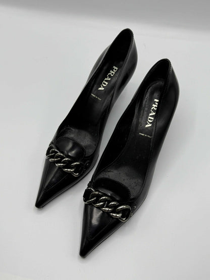 Prada Patent Leather Bow Accents Pumps