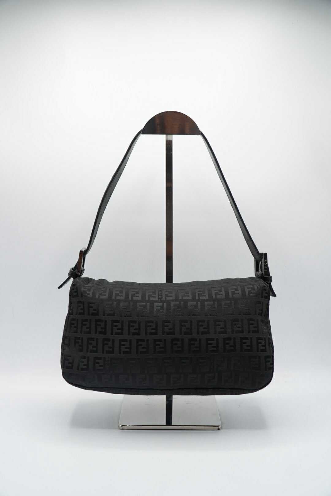 Fendi Black Zucchino Canvas Mamma Baguette