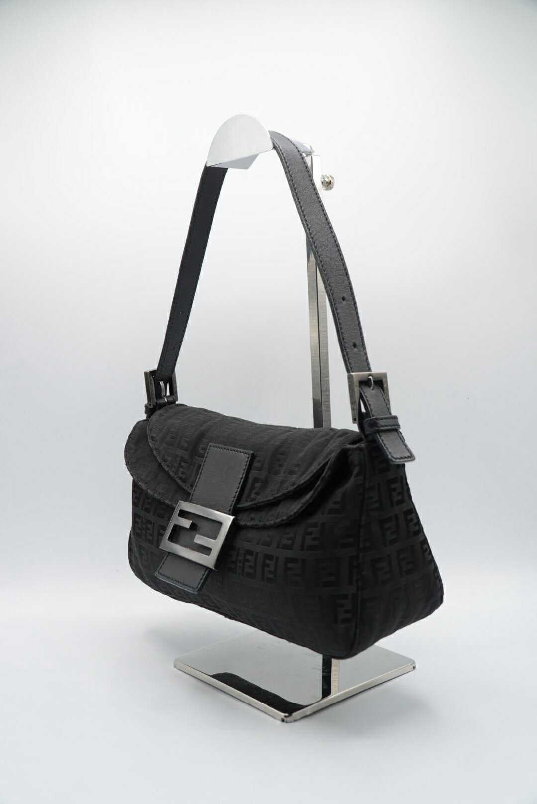 Fendi Black Zucchino Canvas Mamma Baguette