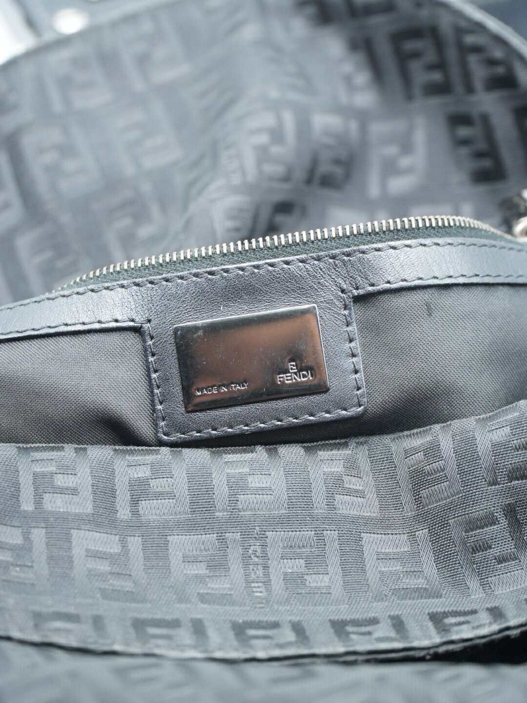 Fendi Black Zucchino Canvas Mamma Baguette