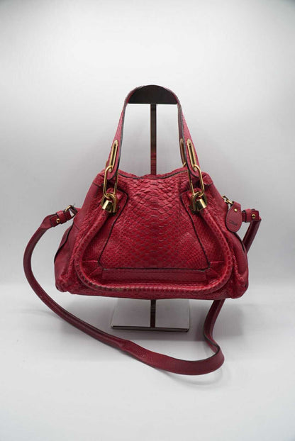 Chloe Paraty Red Python Leather Handle Bag