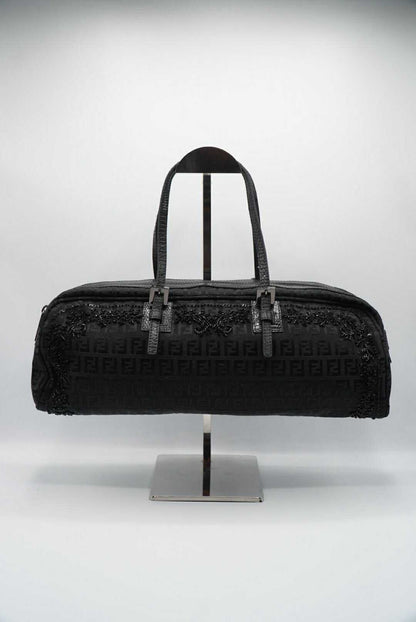 Fendi Black Mamma Baguette Sequined Shoulder Bag