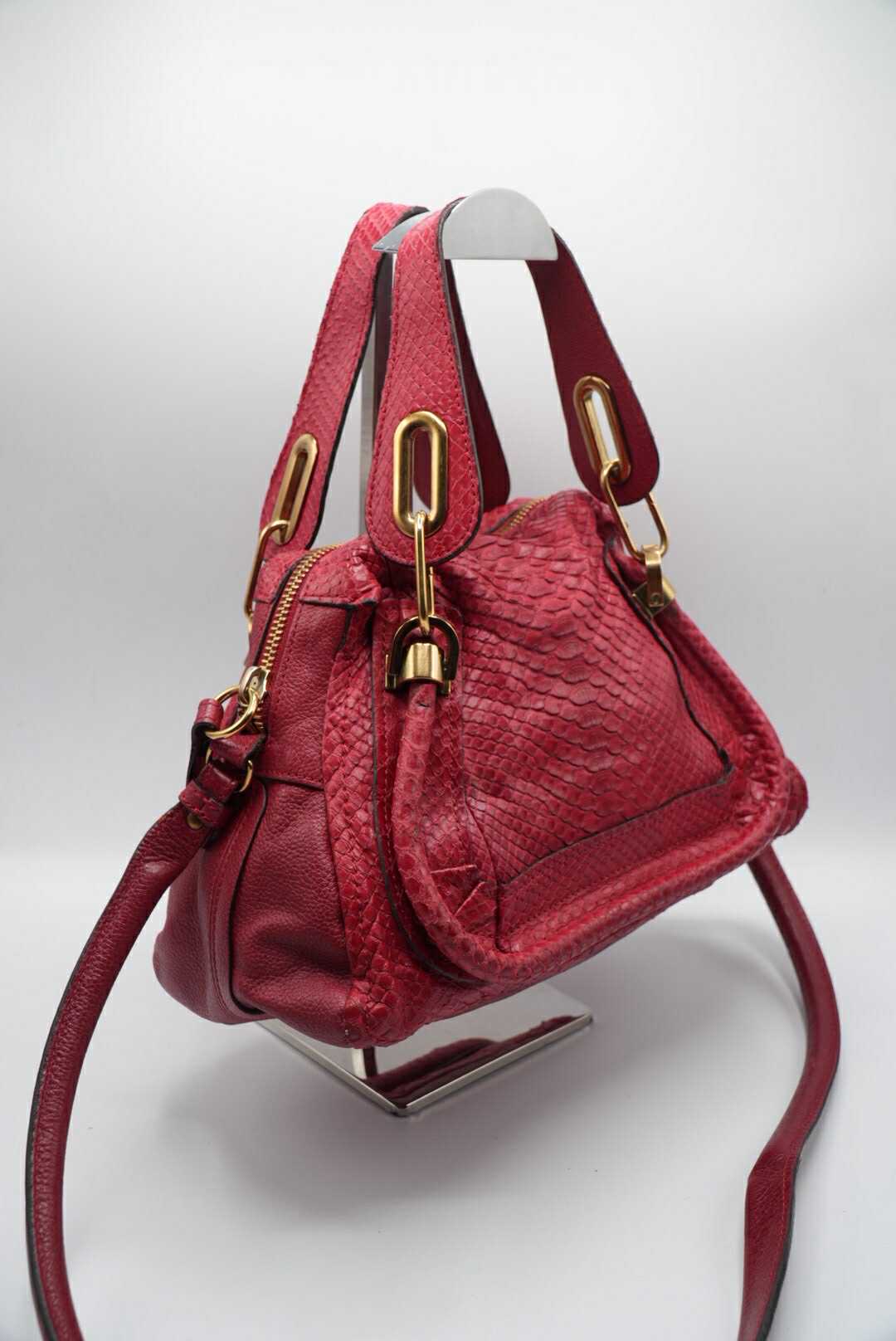 Chloe Paraty Red Python Leather Handle Bag