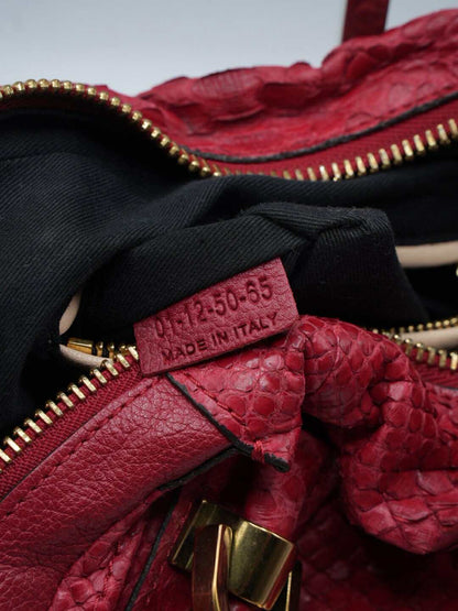 Chloe Paraty Red Python Leather Handle Bag