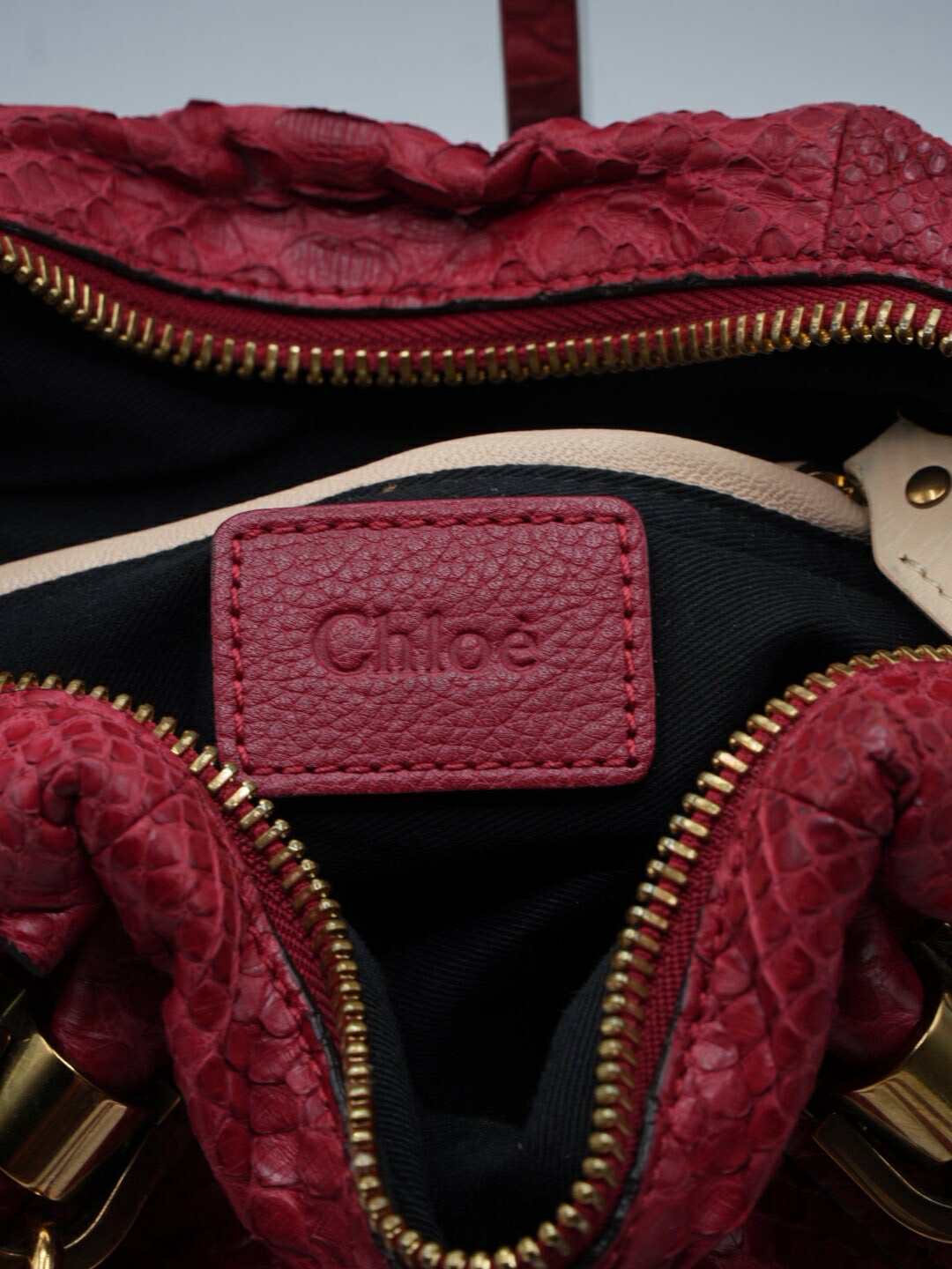 Chloe Paraty Red Python Leather Handle Bag