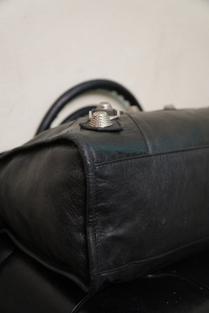 Balenciaga Black Leather Giant 21 Silver Motorcycle City Bag