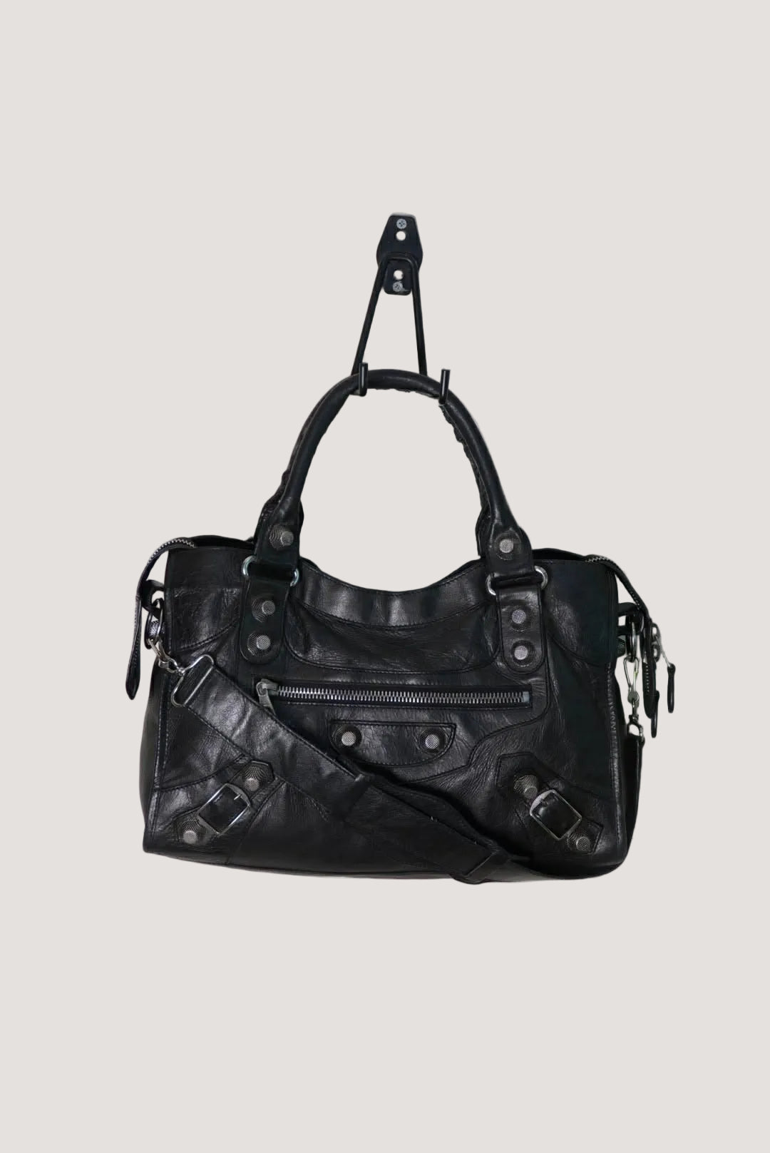 Balenciaga Black Leather Giant 21 Silver Motorcycle City Bag