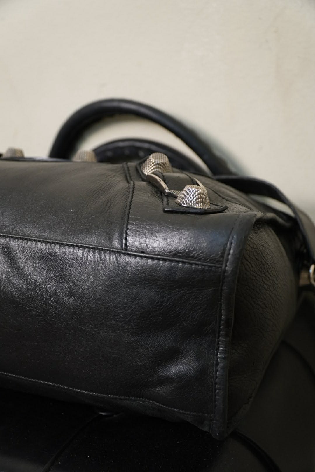 Balenciaga Black Leather Giant 21 Silver Motorcycle City Bag