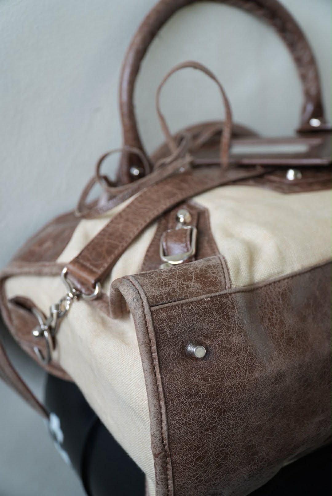 Vintage Balenciaga Brown Natural Linen Truffle City Bag