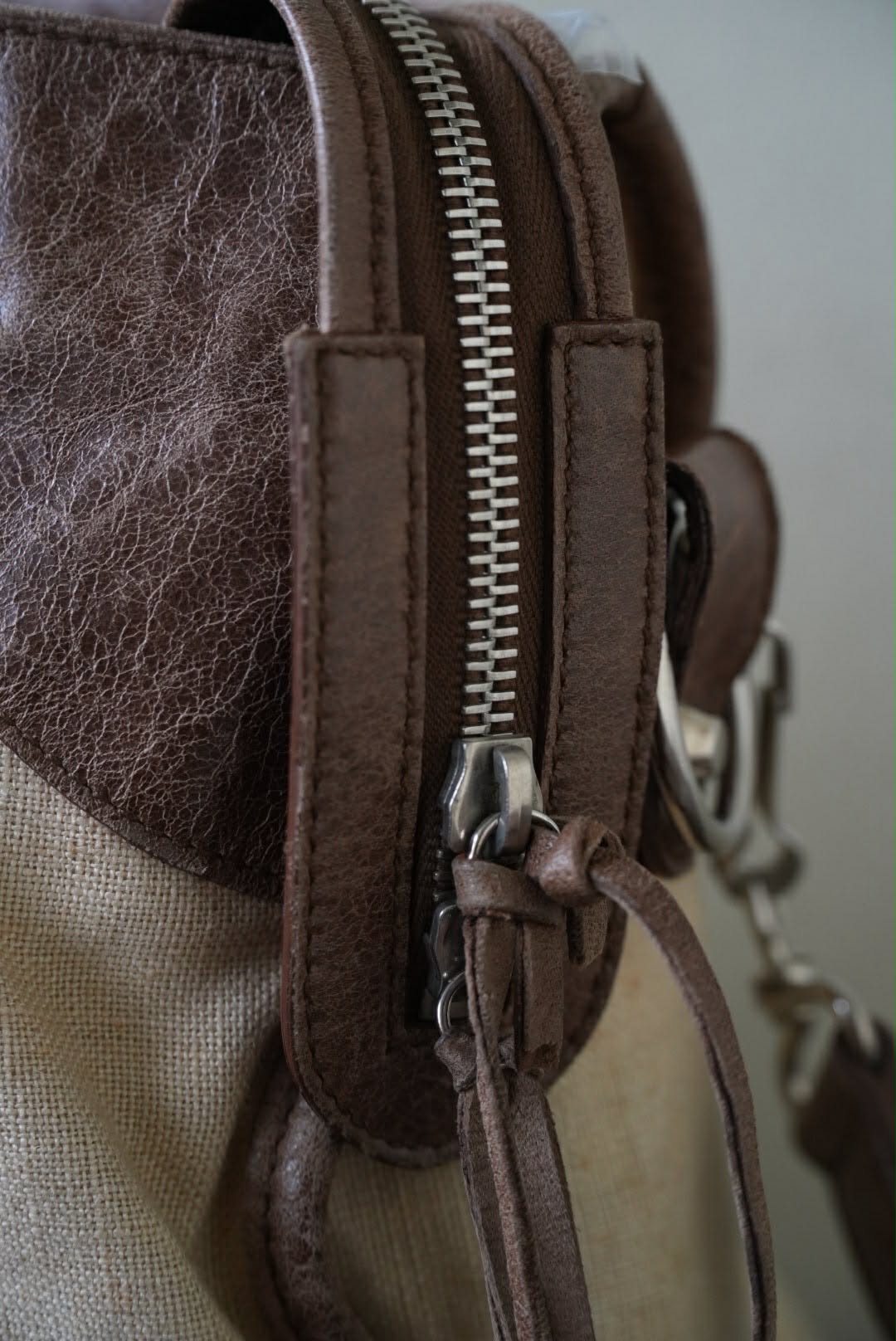 Vintage Balenciaga Brown Natural Linen Truffle City Bag