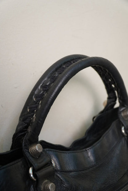 Balenciaga Black Leather Giant 21 Silver Motorcycle City Bag