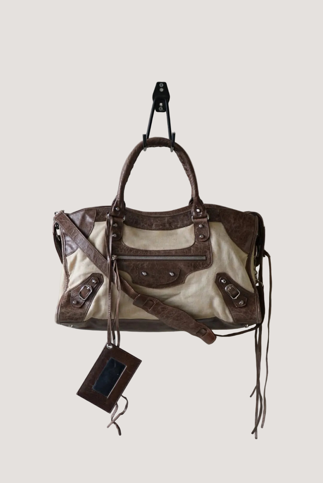 Vintage Balenciaga Brown Natural Linen Truffle City Bag