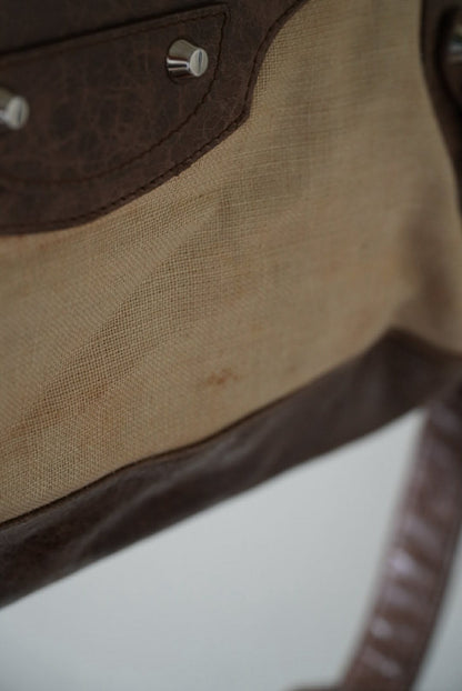 Vintage Balenciaga Brown Natural Linen Truffle City Bag
