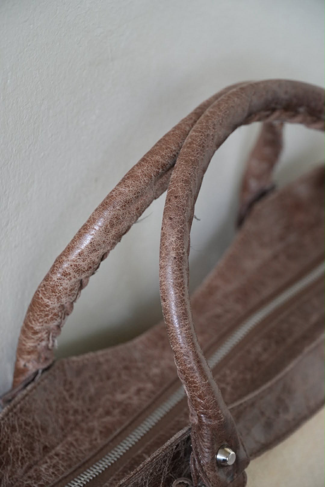 Vintage Balenciaga Brown Natural Linen Truffle City Bag