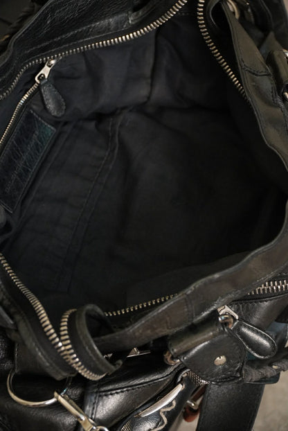 Balenciaga Black Leather Giant 21 Silver Motorcycle City Bag