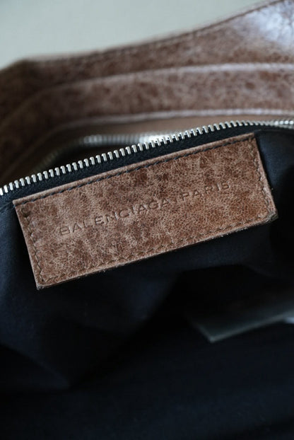 Vintage Balenciaga Brown Natural Linen Truffle City Bag