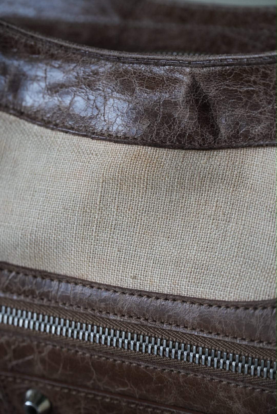 Vintage Balenciaga Brown Natural Linen Truffle City Bag