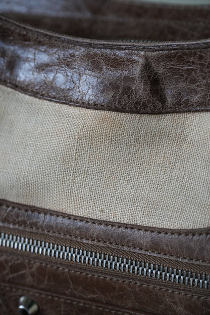 Vintage Balenciaga Brown Natural Linen Truffle City Bag