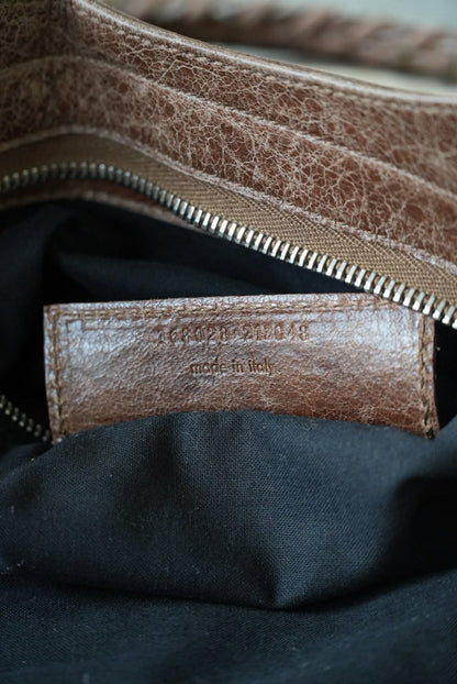 Vintage Balenciaga Brown Natural Linen Truffle City Bag