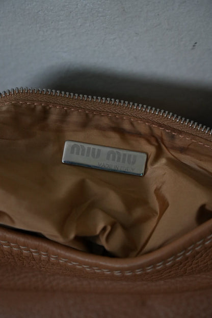 Miu Miu Prada Brown Grained Leather Hobo Shoulder Bag