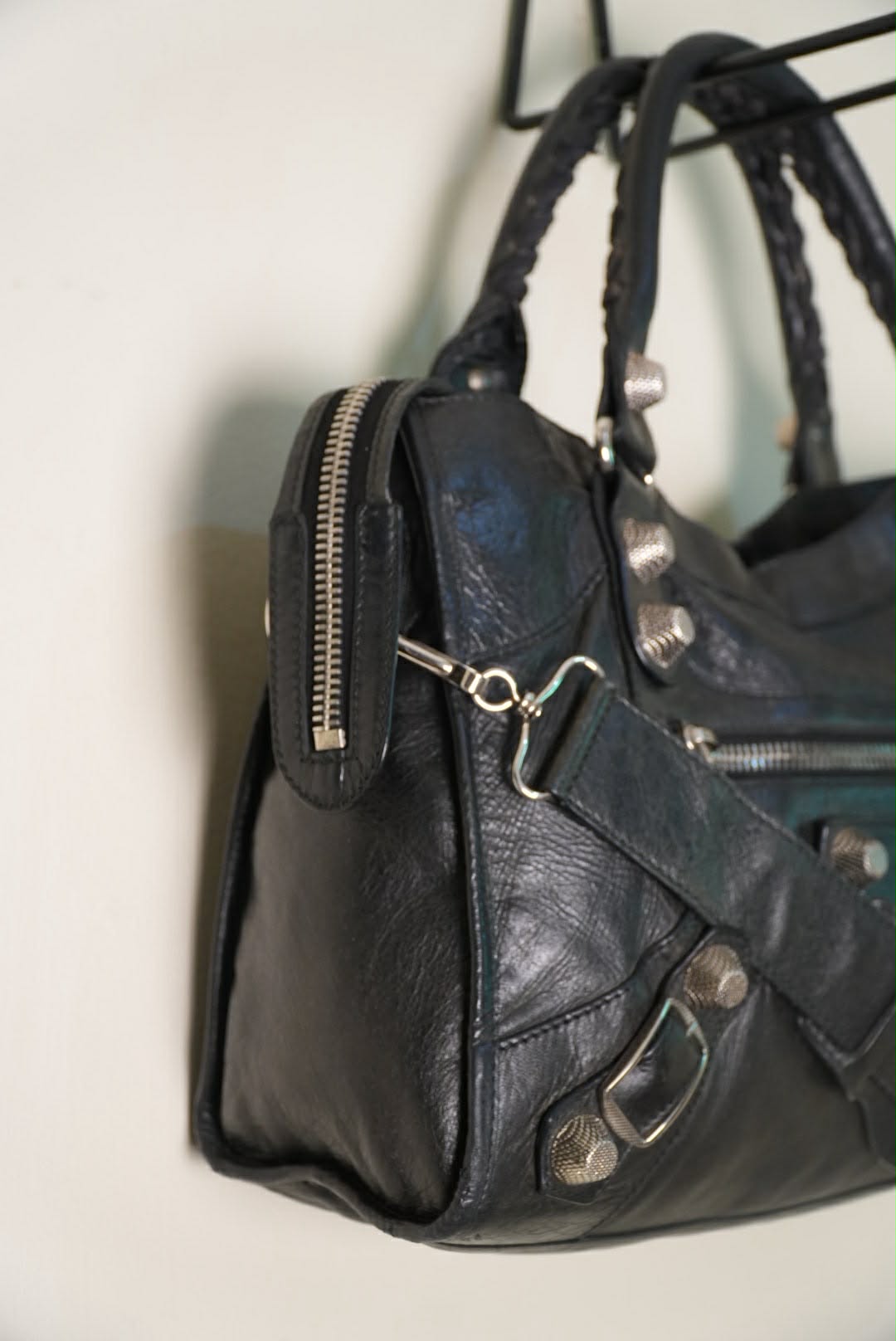 Balenciaga Black Leather Giant 21 Silver Motorcycle City Bag