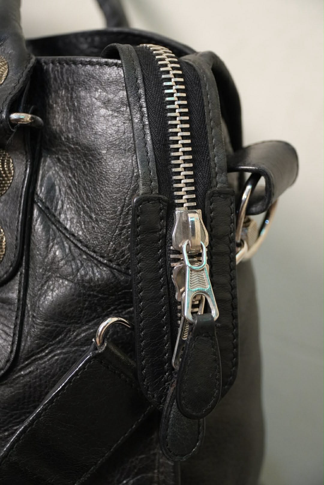 Balenciaga Black Leather Giant 21 Silver Motorcycle City Bag