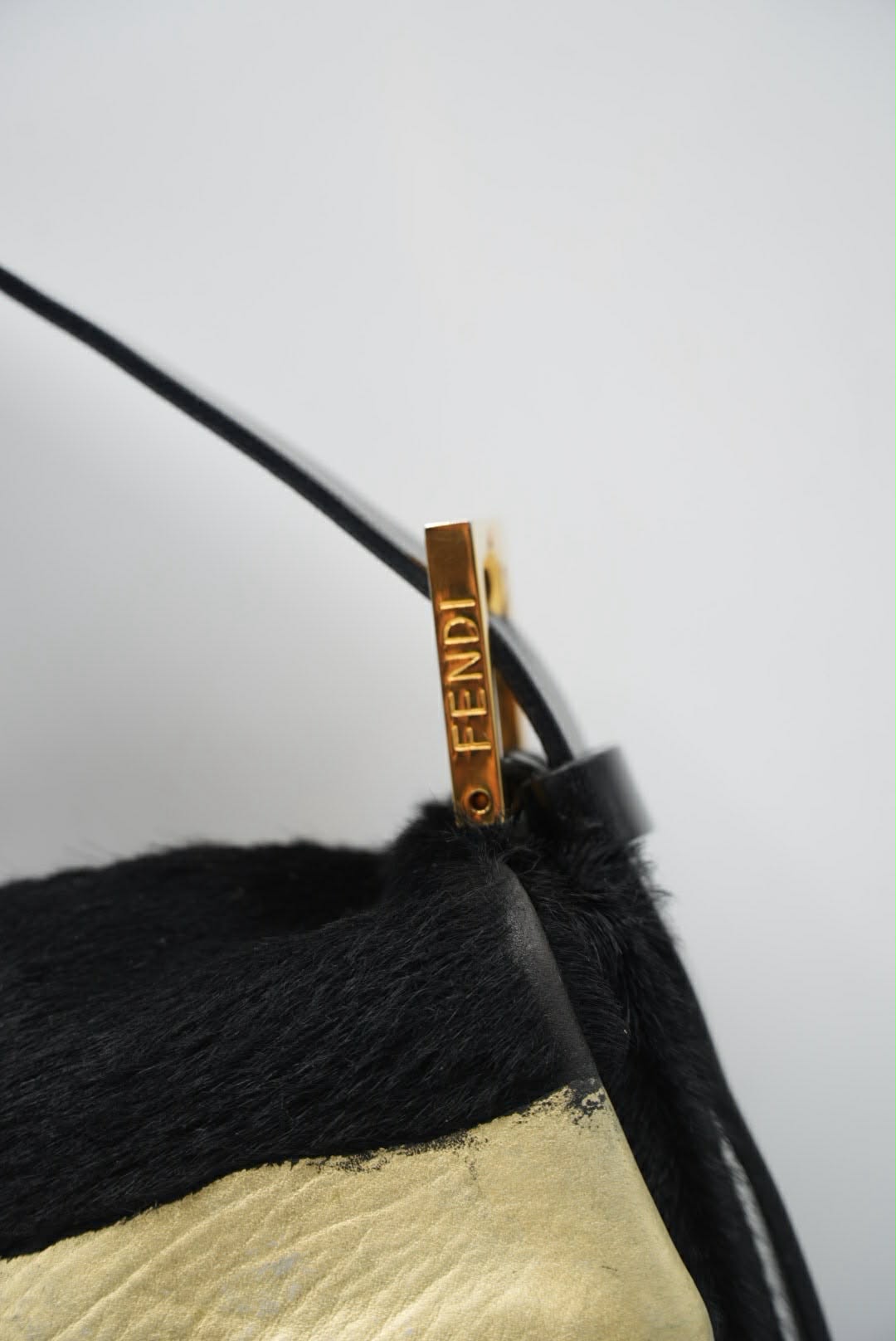 Fendi Gold & Black Pony Hair Baguette Bag