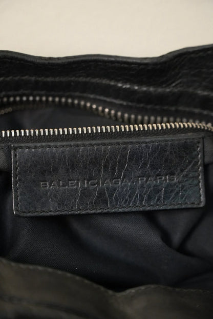 Balenciaga Black Leather Giant 21 Silver Motorcycle City Bag