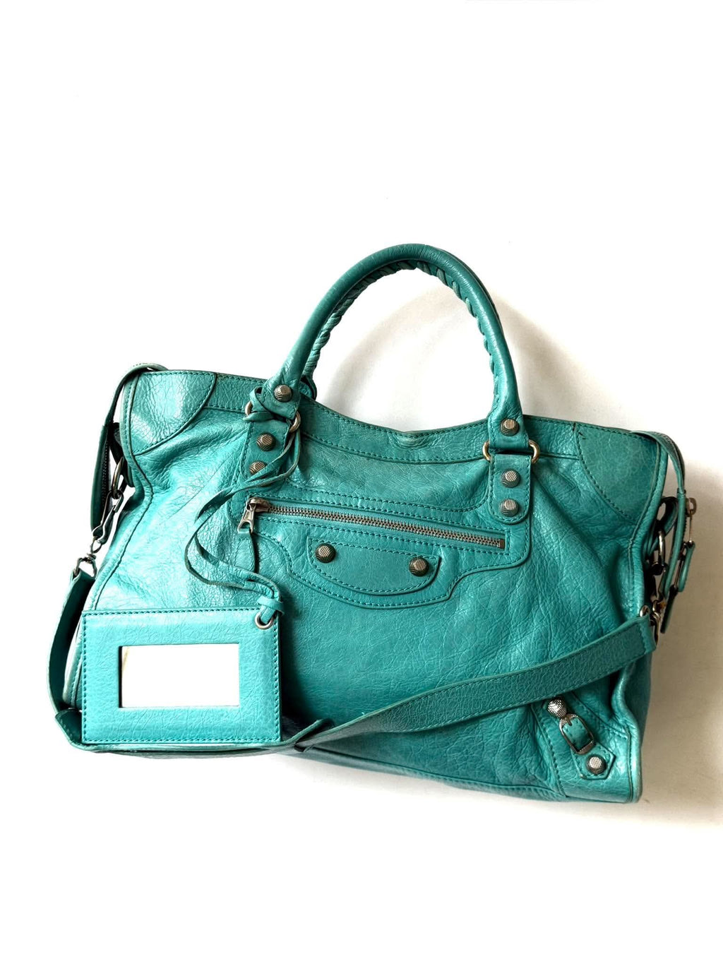 2000’s Balenciaga Torquoise Giant 12 Silver City Bag