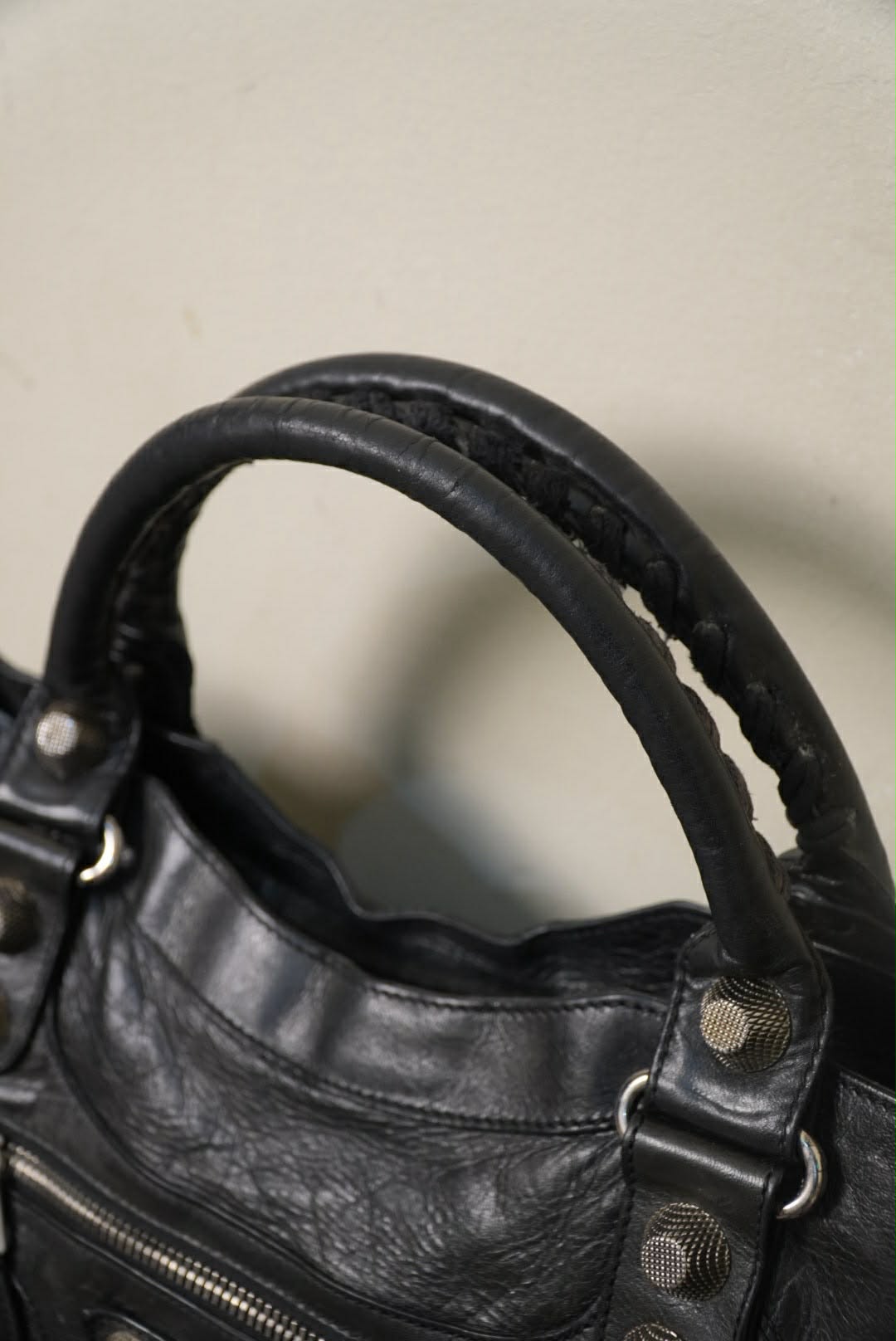 Balenciaga Black Leather Giant 21 Silver Motorcycle City Bag