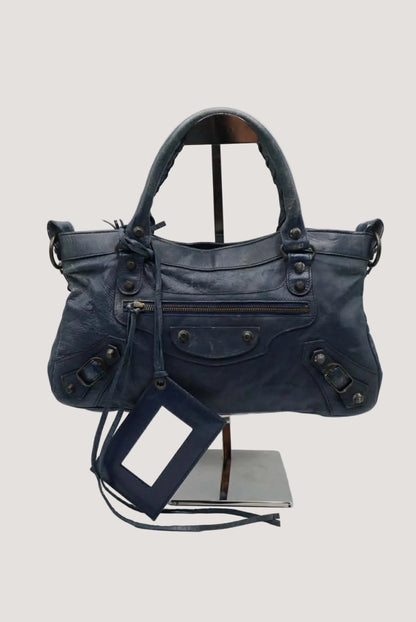 Balenciaga Dark Blue First Motorcycle Bag