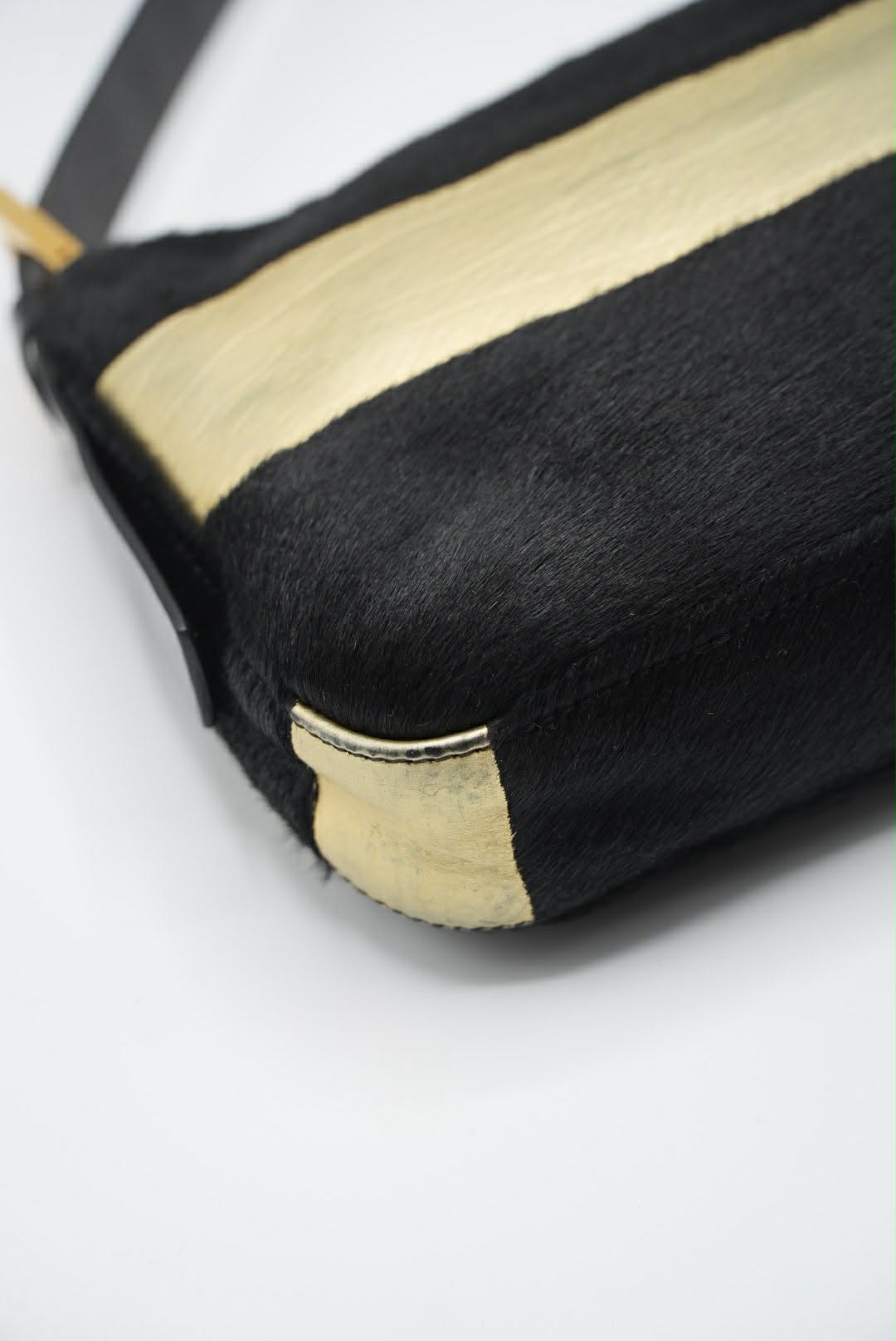 Fendi Gold & Black Pony Hair Baguette Bag