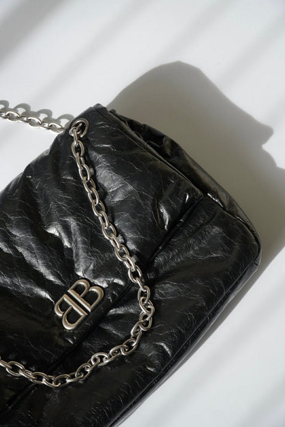 Balenciaga Creased Leather Monaco Chain-Strap Shoulder Bag