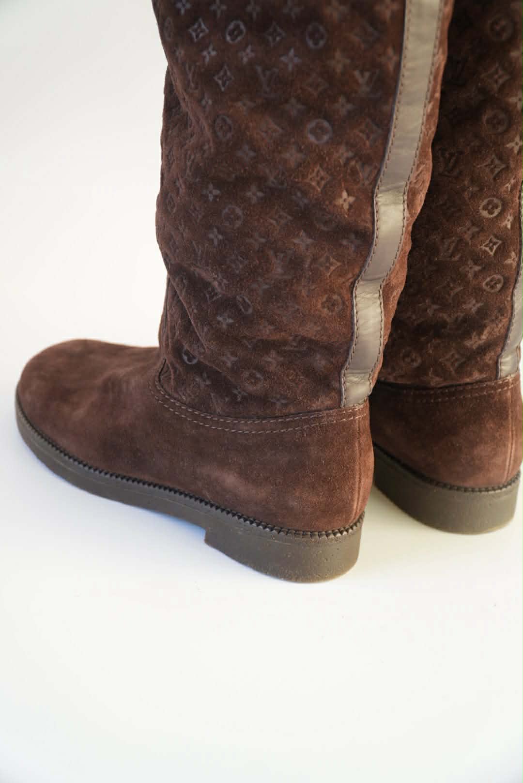 Louis Vuitton Brown Monogram Suede Moto Boots
