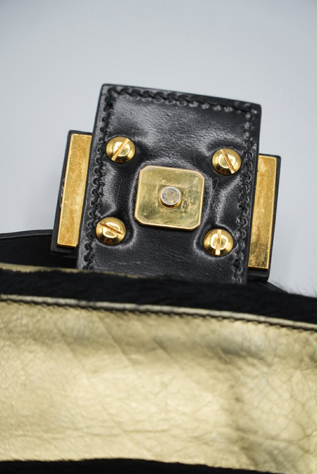 Fendi Gold & Black Pony Hair Baguette Bag