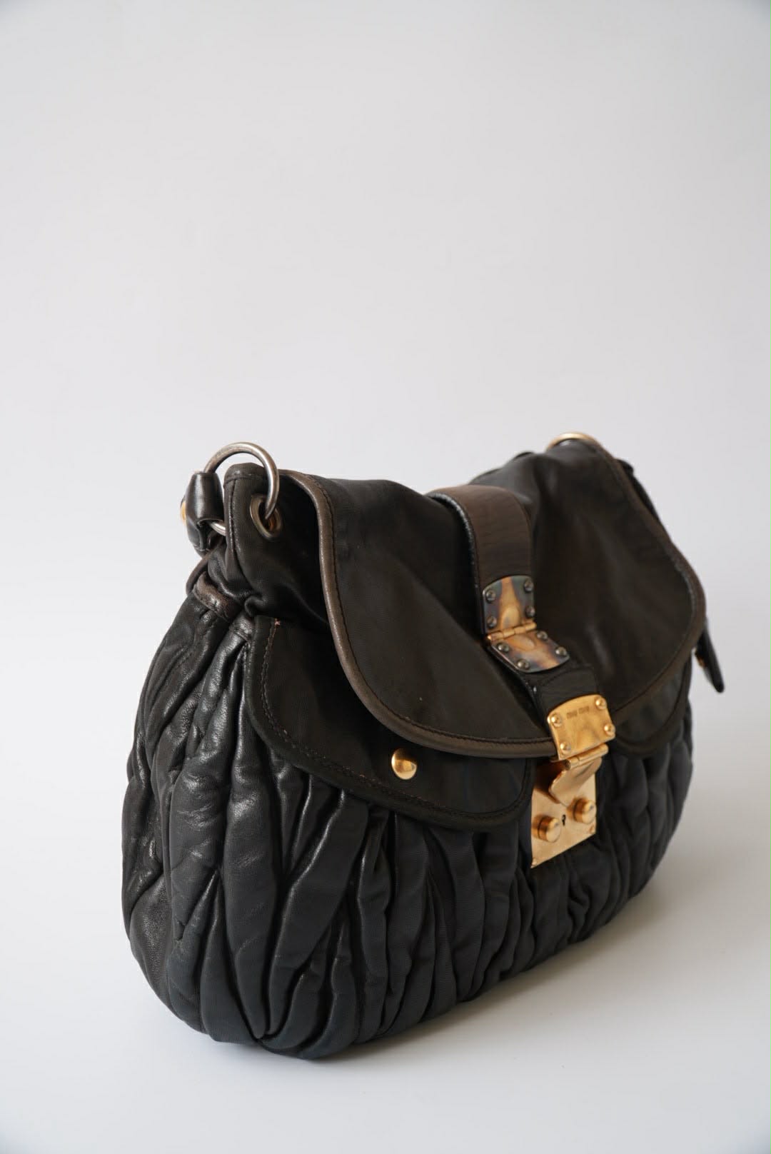 Miu Miu Black Nappa Matelasse Coffer Hobo Bag