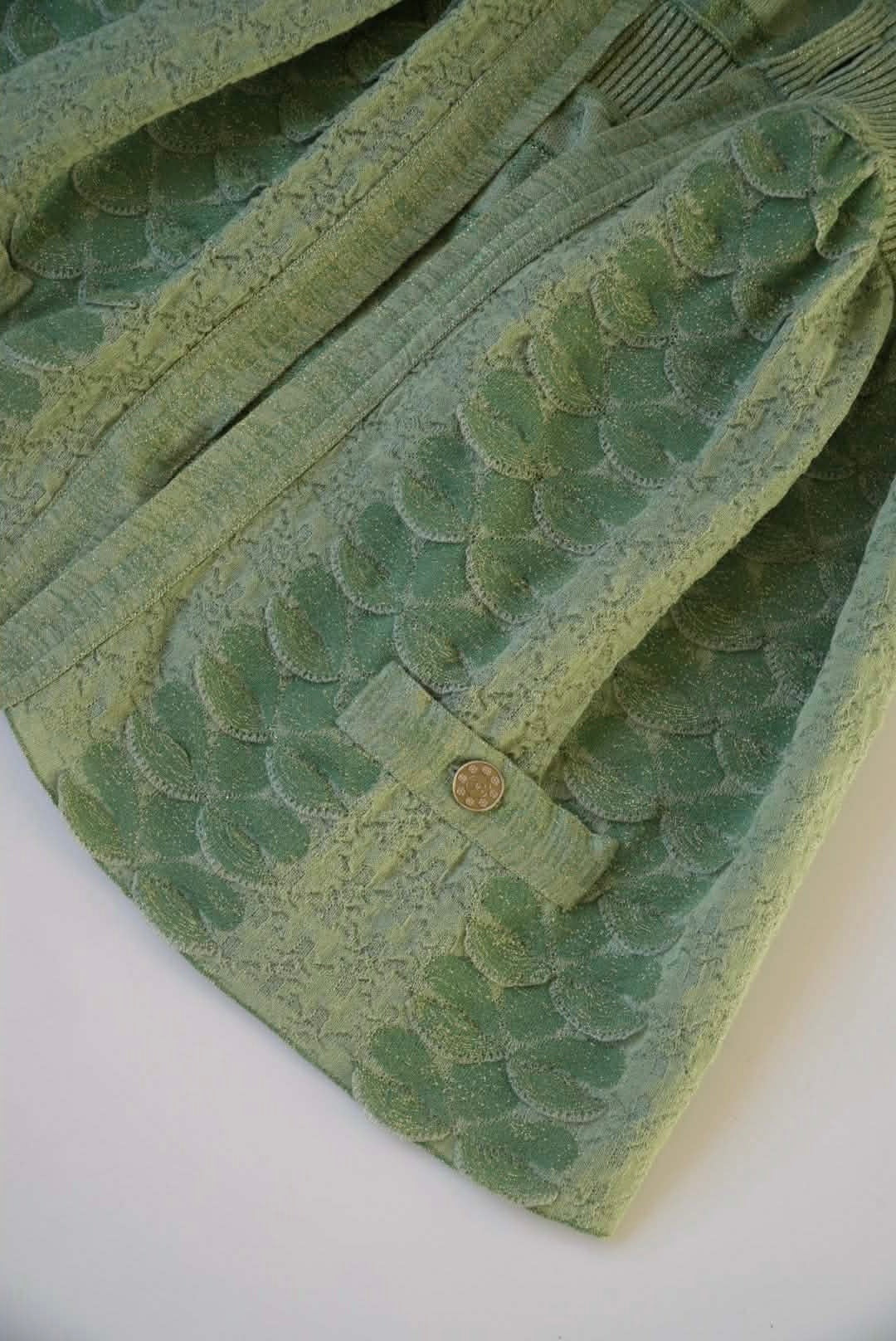 Chanel Green Lurex Knit Seoul Cruise Single Button Top