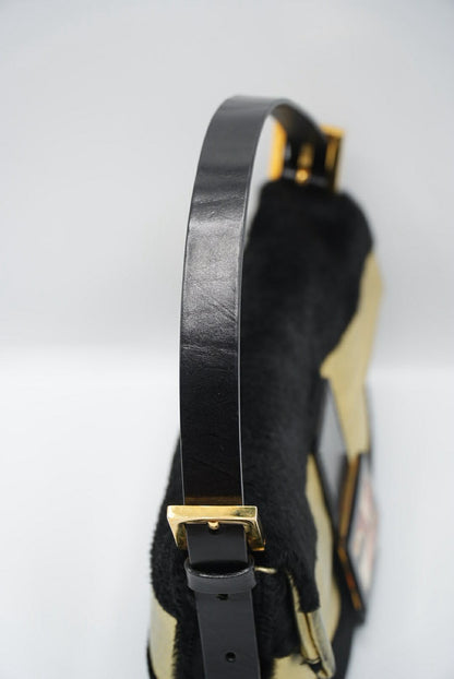 Fendi Gold & Black Pony Hair Baguette Bag