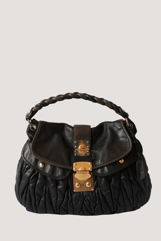 Miu Miu Black Nappa Matelasse Coffer Hobo Bag