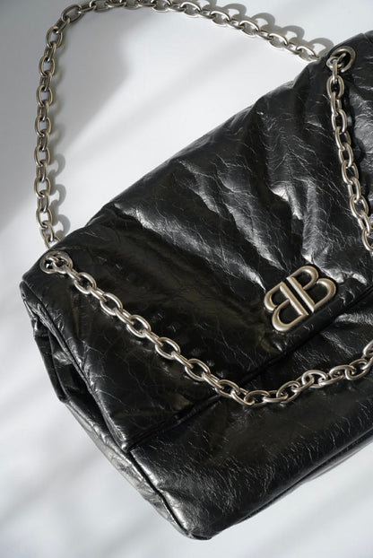 Balenciaga Creased Leather Monaco Chain-Strap Shoulder Bag
