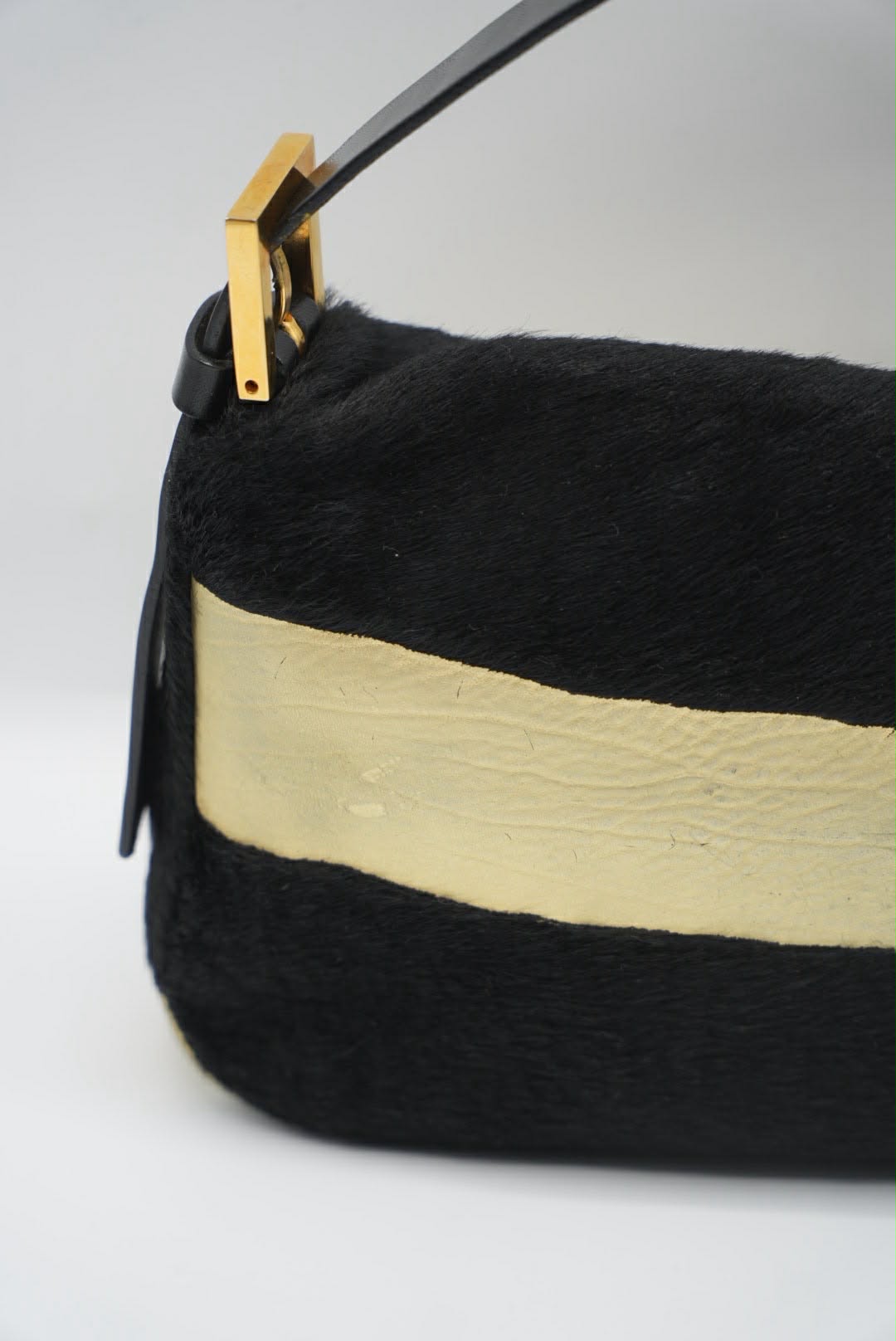 Fendi Gold & Black Pony Hair Baguette Bag