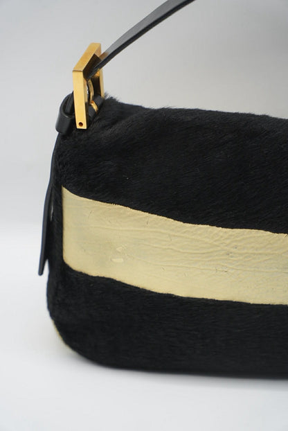 Fendi Gold & Black Pony Hair Baguette Bag
