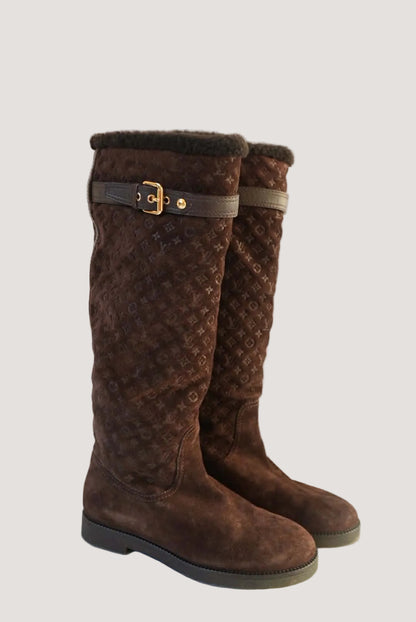 Louis Vuitton Brown Monogram Suede Moto Boots