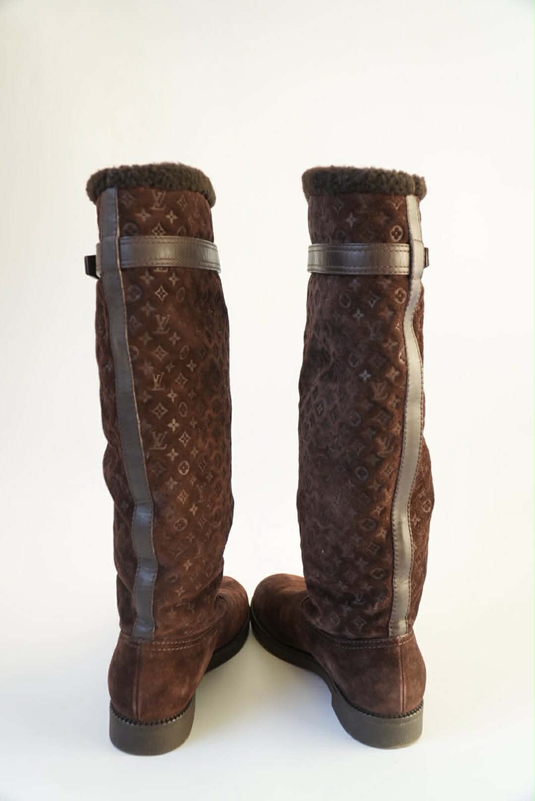 Louis Vuitton Brown Monogram Suede Moto Boots