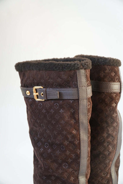 Louis Vuitton Brown Monogram Suede Moto Boots